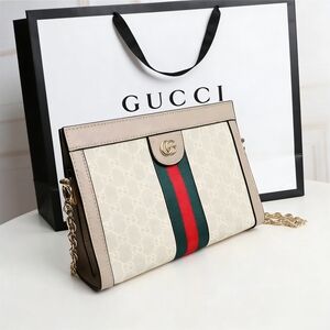 <AUTHENTIC>Gucci Ophidia Medium Clutch with Chain in Cream